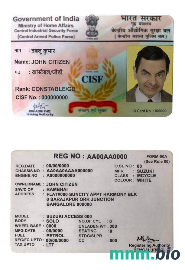 Szablon prawa jazdy CISF w Indiach